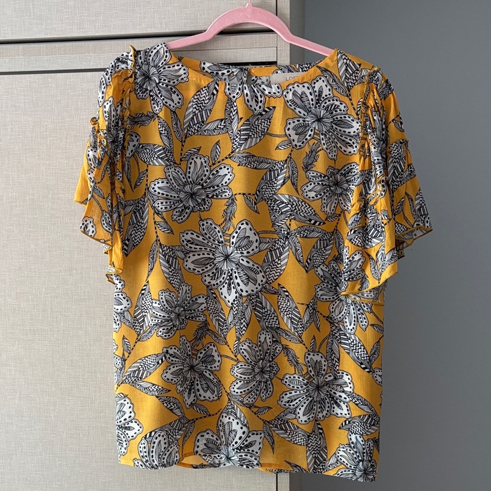 LOFT size S Floral Yellow l/white/ black Women's Top